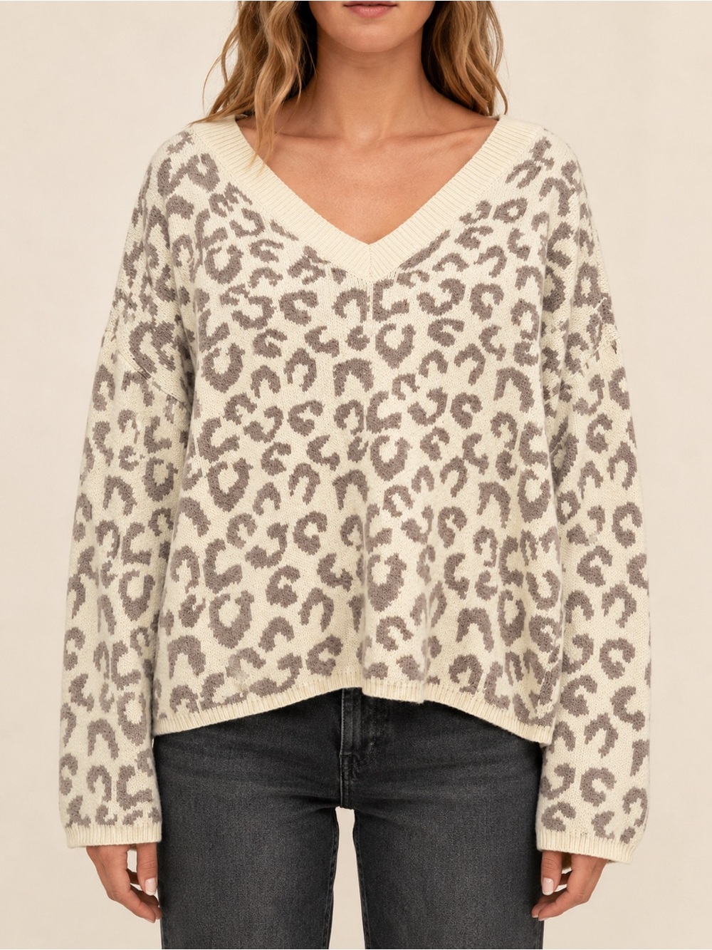 Goodnight Macaroon leopard print sweater in cream & brown
